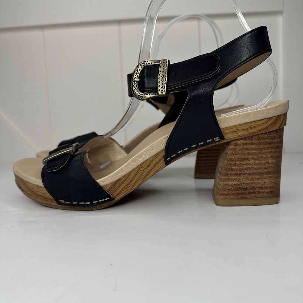 Dansko Anna Clogs Sandals Shoes Black Leather Buckle Strappy Heel Womens 41 10.5 - Picture 8 of 14